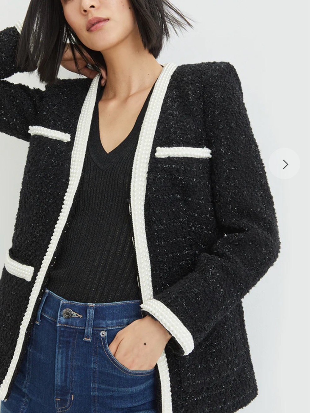 Veronica Beard Kinsley Blazer - Black & White Bouclé Tweed with Contrast Trim